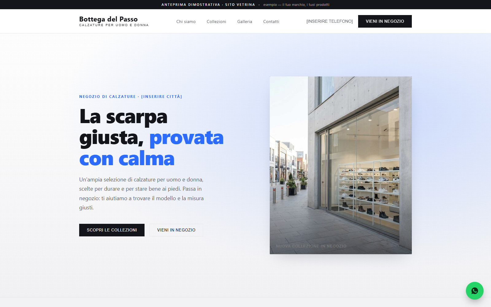 Sito vetrina dimostrativo per un negozio di calzature