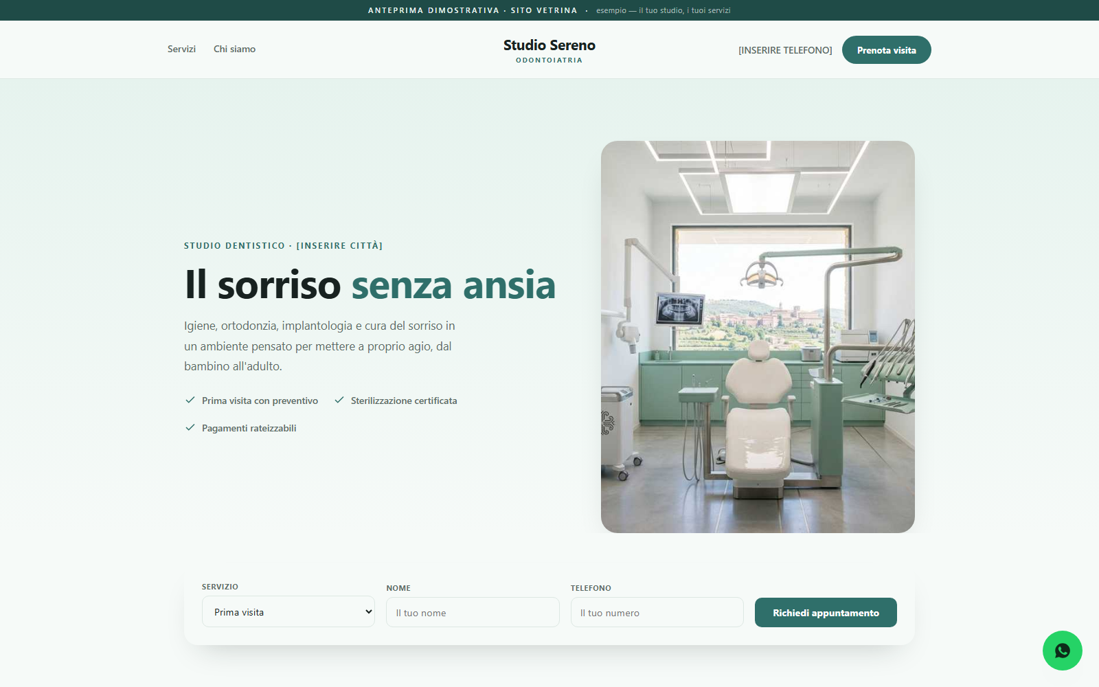 Sito vetrina dimostrativo per uno studio dentistico