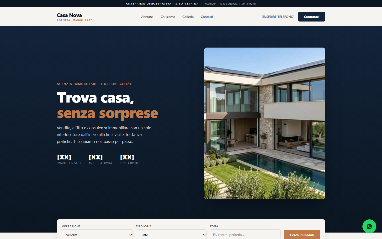 Sito vetrina dimostrativo per un'agenzia immobiliare