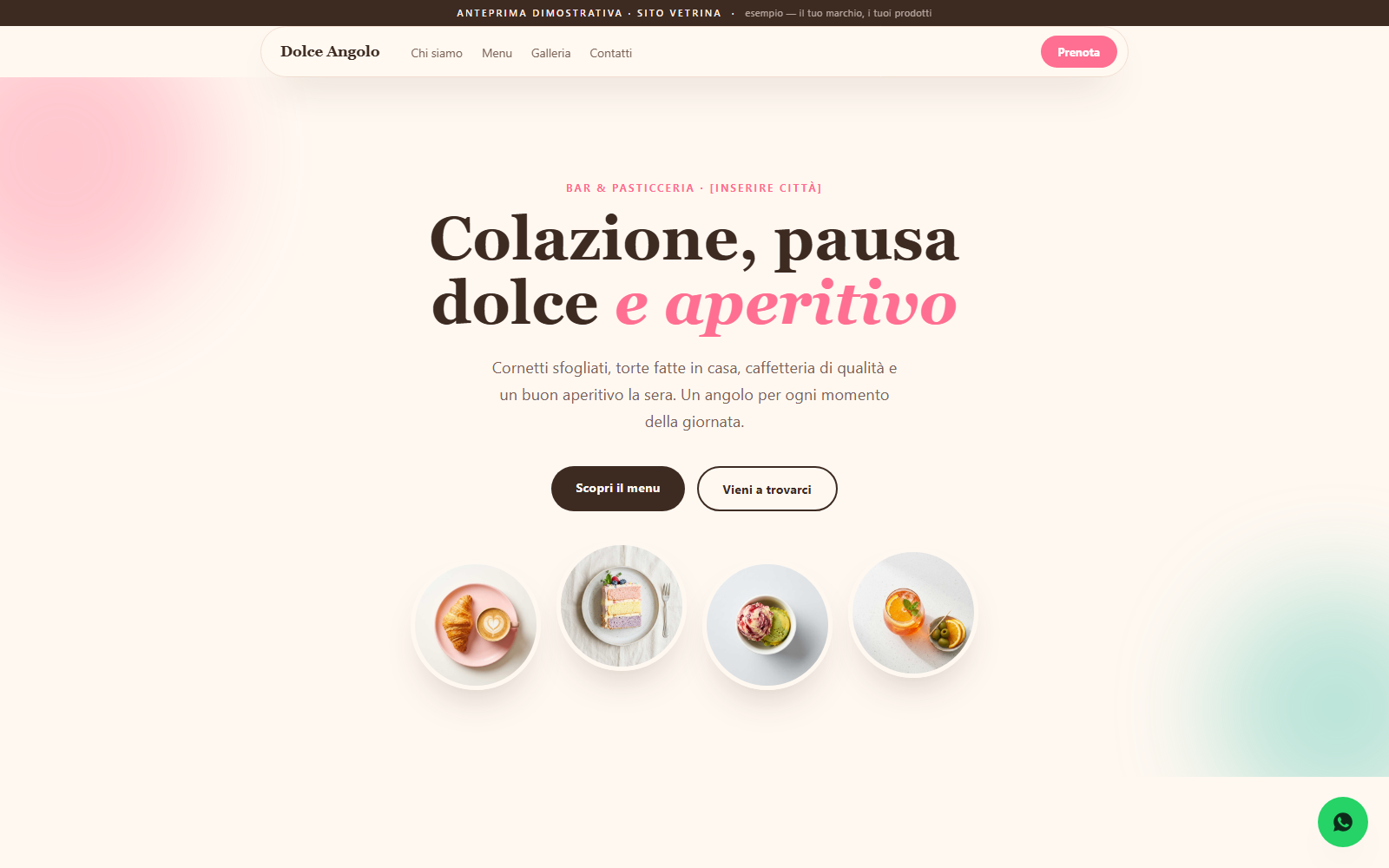 Sito vetrina dimostrativo per un bar pasticceria