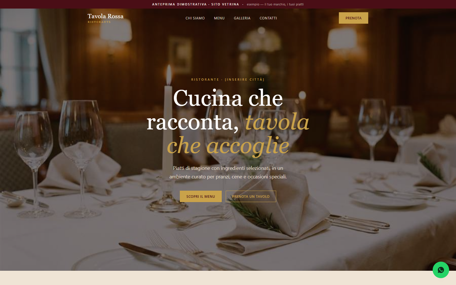 Sito vetrina dimostrativo per un ristorante